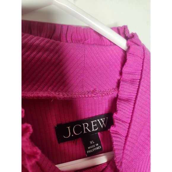 J Crew Vintage Rib Ruffle Mock Neck Long Sleeve Pink Shirt Barbiecore XL - Picture 5 of 10